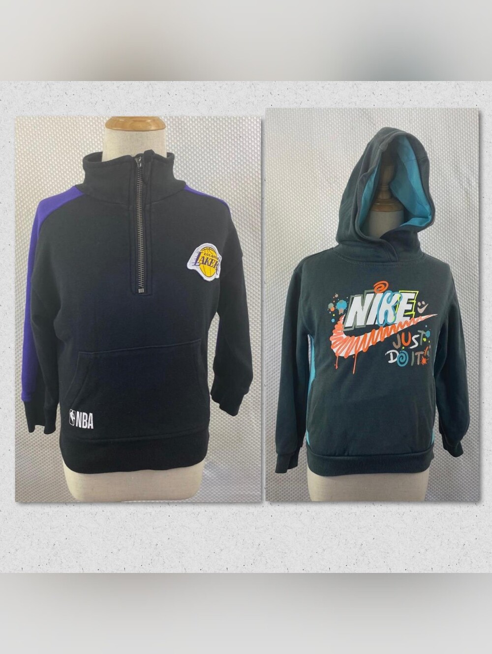 2 children's sweaters, size 4, NIKE & NBA, green, black and purple